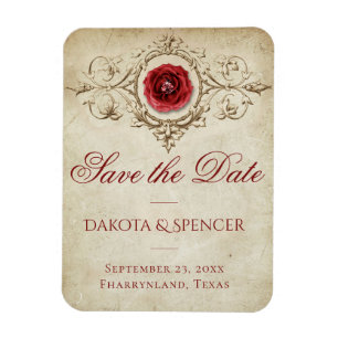 Jeweled Rose Vintage Crimson Red Save the Date Magnet