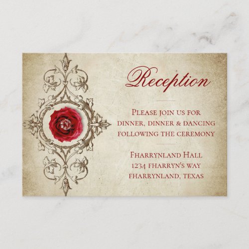 Jeweled Rose  Vintage Grunge Crimson Reception Enclosure Card