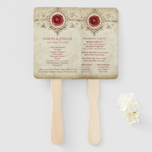 Jeweled Rose Vintage Grunge Crimson Red Program Hand Fan