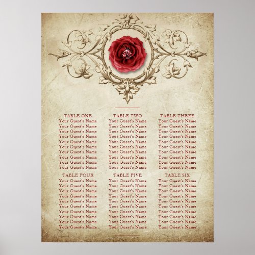 Jeweled Rose  Vintage Grunge Crimson Red Seating Poster