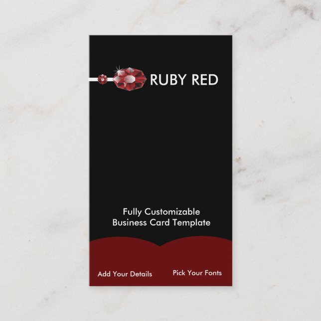 Jeweled Ruby Jewelry - Red Ruby Rhinestone Logo Business Card (Front)
