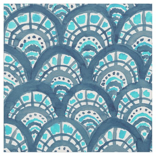 JEWELED SCALES Navy Mermaid Fish Pattern Fabric