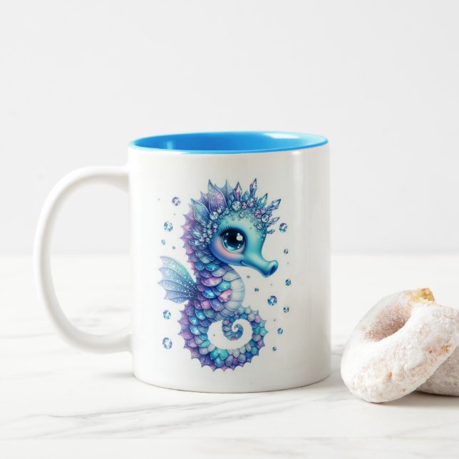 Jeweled Seahorse Two-Tone Coffee Mug (With Donut)