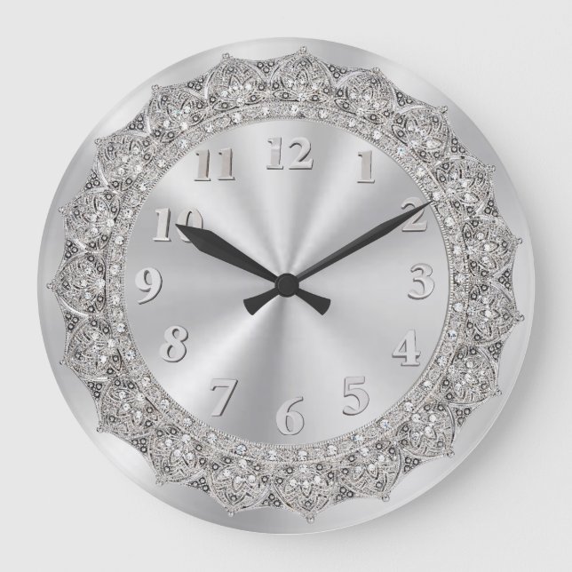Jeweled Silver 2 Large Clock (Front)