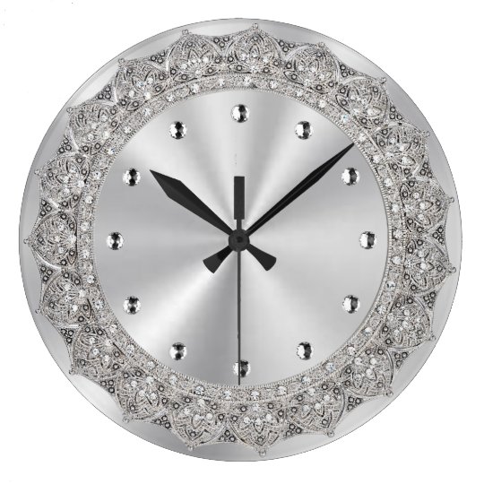 Jeweled Silver Large Clock