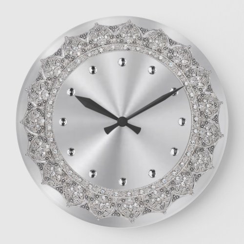 Jeweled Silver Large Clock