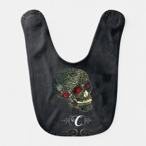 Jeweled Spider Skull  Roses Glam Gothic Baby Bib