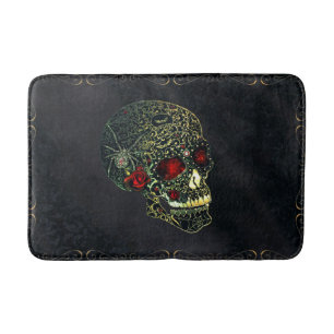 Jeweled Spider Skull & Roses Glam Gothic Filigree Bath Mat