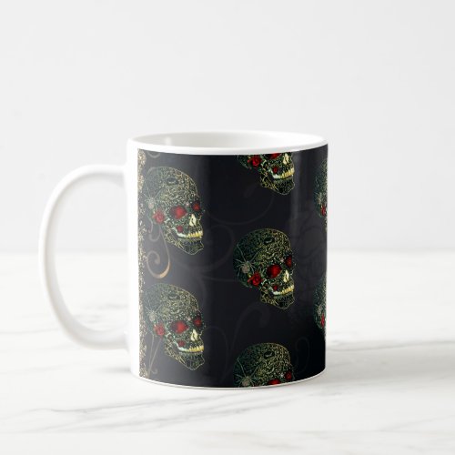 Jeweled Spider Skull  Roses Glam Gothic Filigree Coffee Mug