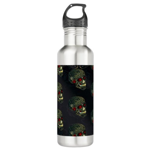 Jeweled Spider Skull  Roses Glam Gothic Filigree Stainless Steel Water Bottle