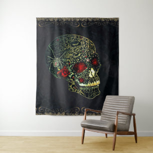 Jeweled Spider Skull & Roses Glam Gothic Filigree Tapestry