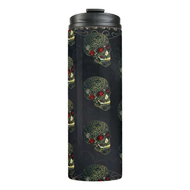 Jeweled Spider Skull & Roses Glam Gothic Filigree Thermal Tumbler (Front)