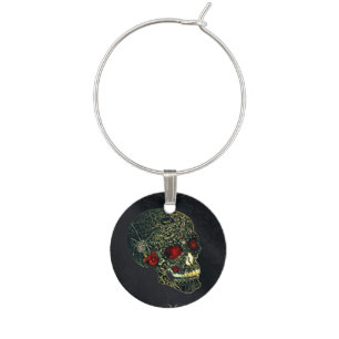 Jeweled Spider Skull & Roses Glam Gothic Filigree Wine Charm
