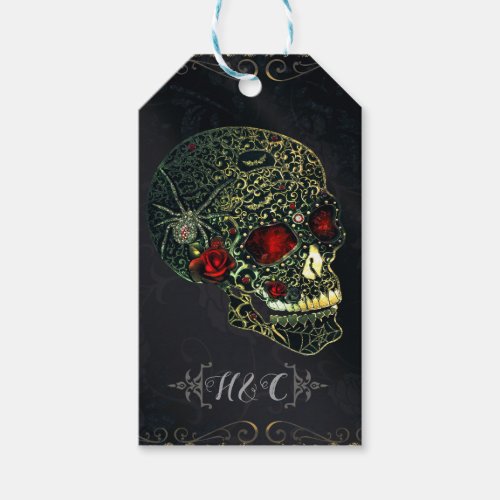 Jeweled Spider Skull  Roses Glam Gothic Party Gift Tags