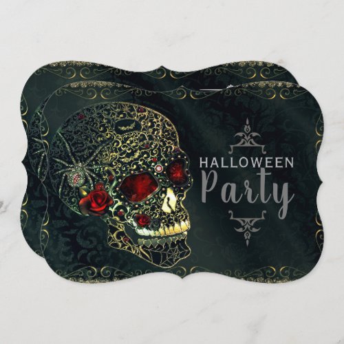 Jeweled Spider Skull  Roses Glam Gothic Party Invitation