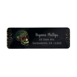 Jeweled Spider Skull & Roses Glam Gothic Party Label