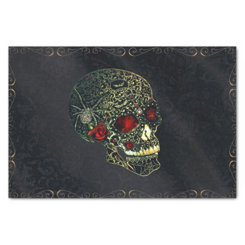 Jeweled Spider Skull  Roses Glam Gothic Party Tissue Paper