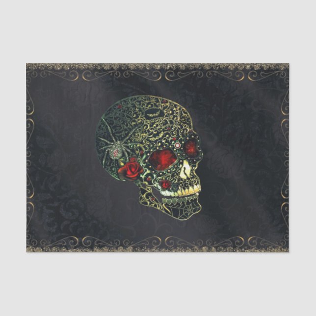 Jeweled Spider Skull & Roses Glam Gothic Party Tissue Paper (Front)