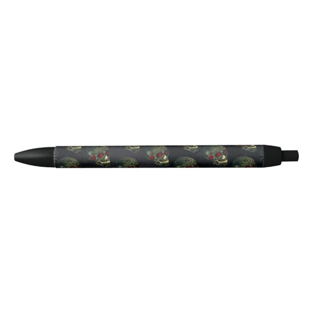Jeweled Spider Skull & Roses Glam Gothic Pen (Front)
