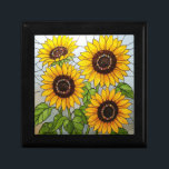 Jeweled Sunflowers Jewelry Gift Box<br><div class="desc">Elegant vibrant jeweled center sunflowers pattern in a stained glass effect. Delicate and cheerful. Perfect for store jewelry and other treasures,  or give as a personal gift.</div>