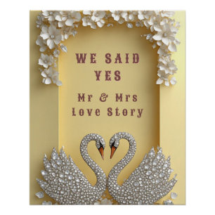 🌸 Jeweled Swan Couple Elegant Gold Theme 💖 Poster