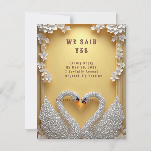  Jeweled Swan Pair Elegant Celebration RSVP Card