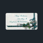 Jeweled Teal and Silver Christmas Address Labels<br><div class="desc">Richly layered design in deep teal and silver featuring satin ribbons,  beads,  a silver filigree star,  diamond key,  silver ornament and holly. Background is textured and distressed with twinkle highlights. Matching products available.</div>