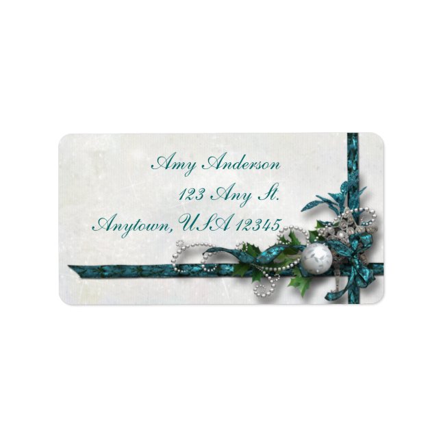 Jeweled Teal and Silver Christmas Address Labels (Front)