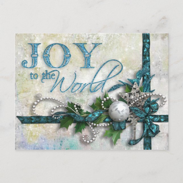 Jeweled Teal and Silver Christmas Postcard (Front)