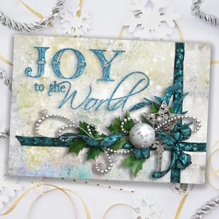 Jeweled Teal and Silver Holiday Card