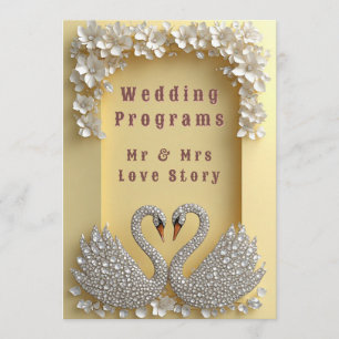 🌸 Jeweled Wedding Swan Couple Elegant Theme 💖 Program