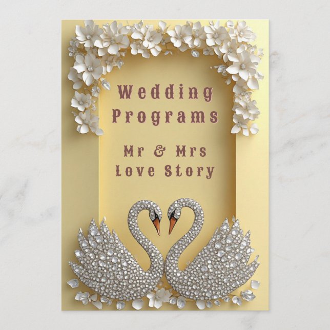 🌸 Jeweled Wedding Swan Couple Elegant Theme 💖 Program (Front)