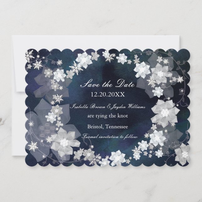 Jeweled Wreath Glam Winter Wedding Save the Date (Front)