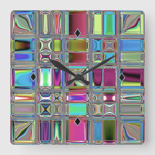 Jewelee Modern Mosaic Art Square Wall Clock (Front)