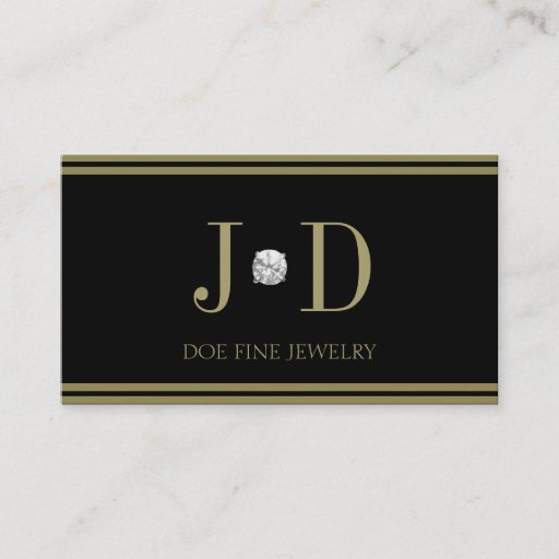Customizable Jeweler Diamond Black/Gold Stripes Business Card