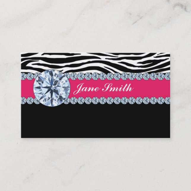 Jeweler Jewelry Zebra Print Diamond Sparkle Business Card (Front)