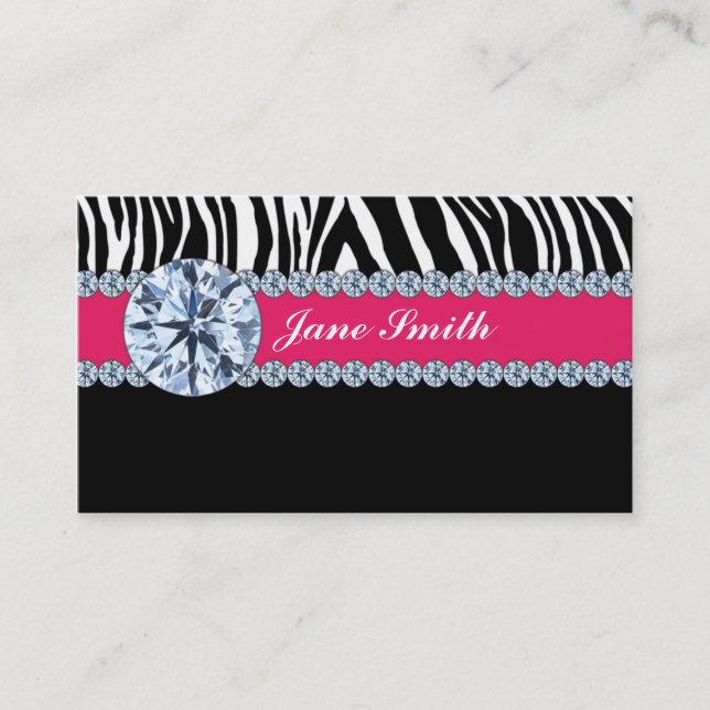 Jeweler Jewelry Zebra Print Diamond Sparkle Business Card (Front)