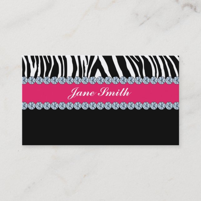Jeweler Jewelry Zebra Print Diamond Sparkle Business Card (Front)