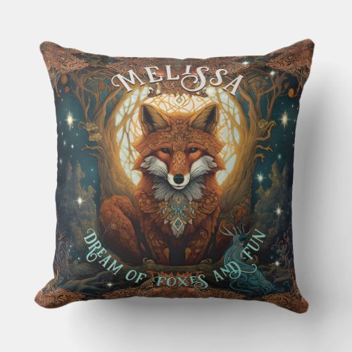 Jewelled and Moonlit Celtic Fox Personalised Throw Pillow