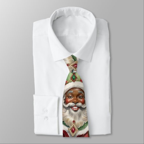 Jewelled Black Santa Vintage Style Christmas Neck Tie