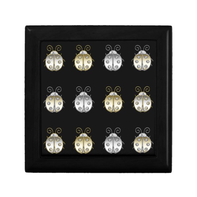 Jewelled Ladybugs Gold Silver Diamond Keepsake Box (Front)