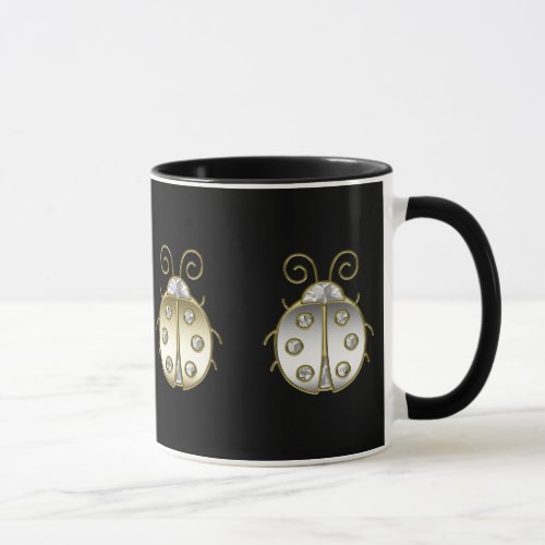 Jewelled Ladybugs Gold Silver Diamond Mug