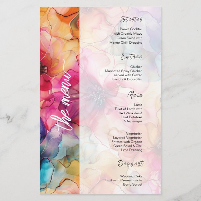 Jewelled Luxe Pink Purple Glamorous Wedding Menu (Front)