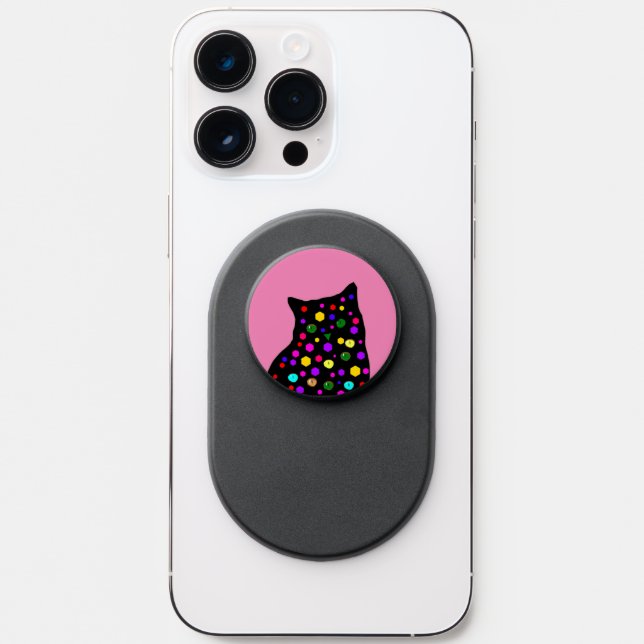 Jewelled Mosaic Black Cat Silhouette PopSocket (Front)