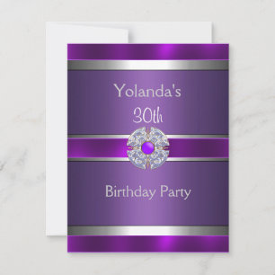 Jewelled Purple Silver Trim 30th Birthday Party 3 Invitation