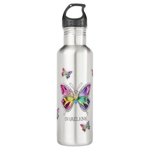 Jewelled Rainbow Crystal Butterflies Stainless Steel Water Bottle