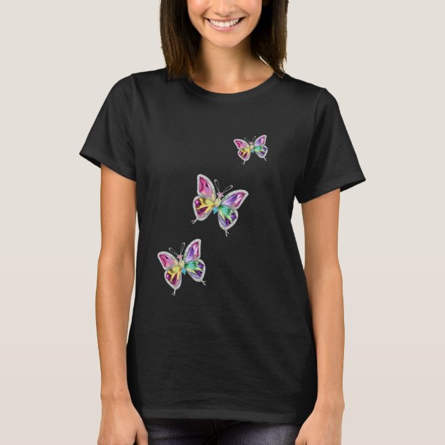 Jewelled Rainbow Crystal Butterflies T-Shirt (Front)