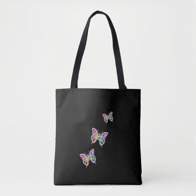 Jewelled Rainbow Crystal Butterflies Tote Bag (Front)