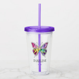 Jewelled Rainbow Crystal Butterfly Acrylic Tumbler