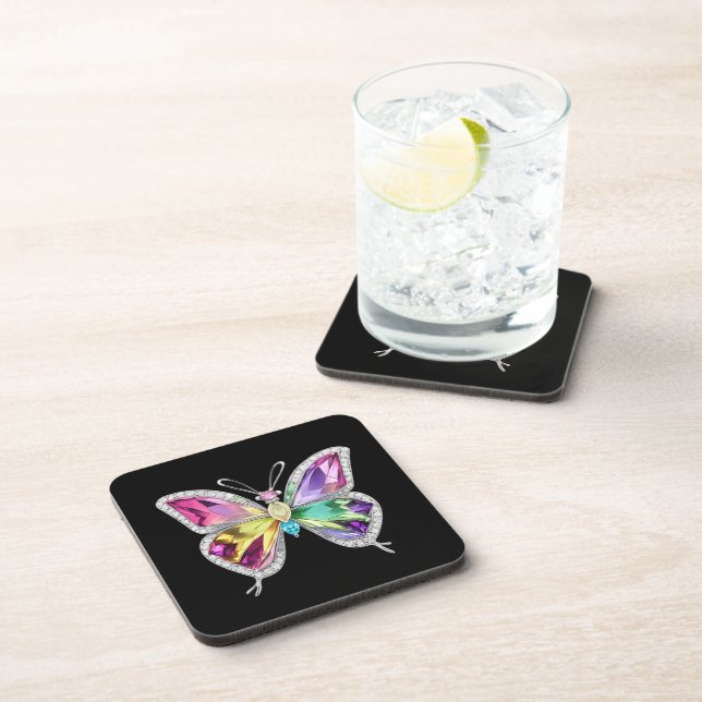 Jewelled Rainbow Crystal Butterfly Beverage Coaster (Right Side)